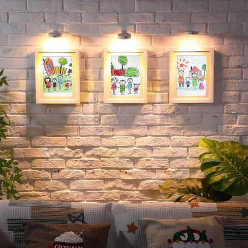 Gerrii 3 Set Art Frames and Battery Operated Picture Light Display Picture Artwork Frame Changeable Front Opening Painting Frame Wall Storage Picture Frame with Light(White,8.5 x 11 Inch) in Saudi Arabia