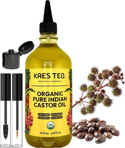 Organic Castor Oil for Eyelashes, Eyebrows, Skin Care, Nail Care, Scalp Treatment, Castor Oil Packs, Hair Growth Oil, Cold-Pressed, USDA Certified, Hexane-Free (2 Fl Oz, Original) in Kuwait