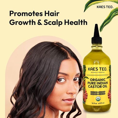 Organic Castor Oil for Eyelashes, Eyebrows, Skin Care, Nail Care, Scalp Treatment, Castor Oil Packs, Hair Growth Oil, Cold-Pressed, USDA Certified, Hexane-Free (2 Fl Oz, Original) in Kuwait