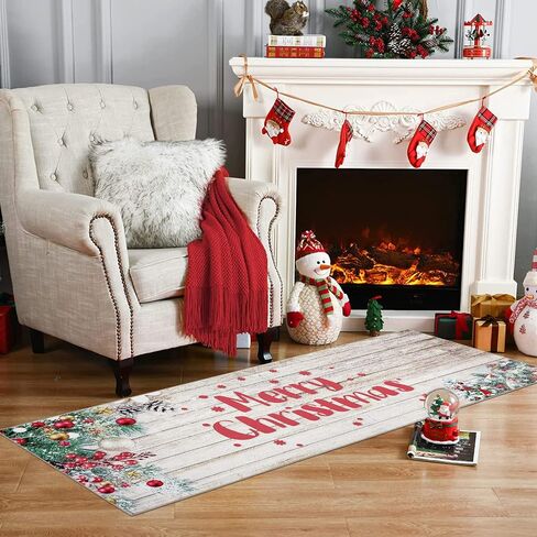 Pauwer Christmas Hallway Runner Rug 2x6 Non Slip Washable Kitchen Area Rug Farmhouse Christmas Tree Truck Door Mat Entryway Rug Carpet Runner for Laundry Room Bedroom Christmas Decorations in Kuwait