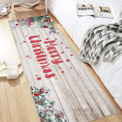 Pauwer Christmas Hallway Runner Rug 2x6 Non Slip Washable Kitchen Area Rug Farmhouse Christmas Tree Truck Door Mat Entryway Rug Carpet Runner for Laundry Room Bedroom Christmas Decorations in Kuwait