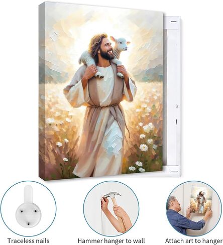patmatfr Christ Jesus Wall Art Decor, Canvas Christian God Painting, Framed Christian God Print Picture and Poster for Living Room, Bedroom, Office(Jesus and The Lamb02) in Saudi Arabia