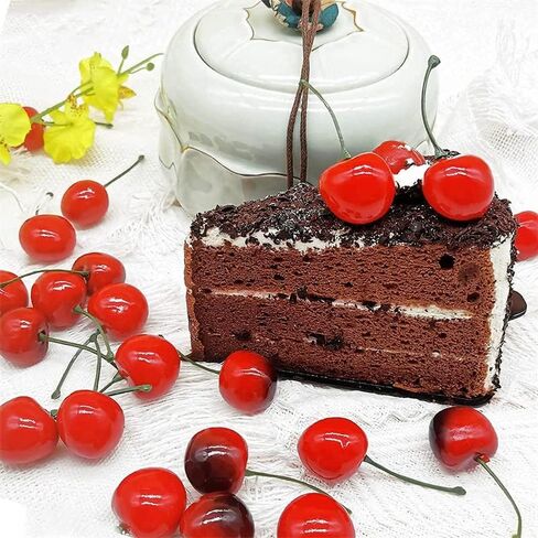 AKOAK 25 Pcs Artificial Cherry Simulation Fruit, Home Kitchen Cabinet Decoration, Shooting Props, Lifelike, Suitable for Home/Office/Coffee Shop/Hotel/Party Decorations (Wine red) in Saudi Arabia