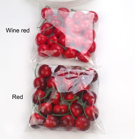 AKOAK 25 Pcs Artificial Cherry Simulation Fruit, Home Kitchen Cabinet Decoration, Shooting Props, Lifelike, Suitable for Home/Office/Coffee Shop/Hotel/Party Decorations (Wine red) in Saudi Arabia