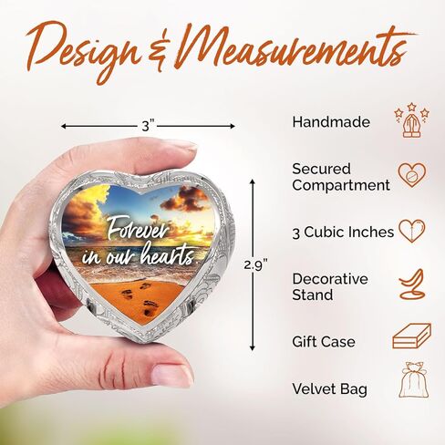 جرة الشاطئ للرماد البشري - جرة القلب للرماد للنساء والرجال - جرة تذكارية صغيرة مع حامل - موضوع الشاطئ على شكل قلب - تكريم أحبائك مع جرة صغيرة للذكور والإناث in Kuwait