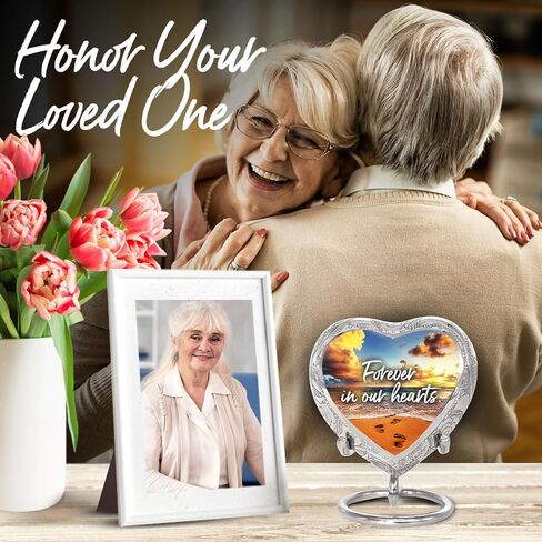 جرة الشاطئ للرماد البشري - جرة القلب للرماد للنساء والرجال - جرة تذكارية صغيرة مع حامل - موضوع الشاطئ على شكل قلب - تكريم أحبائك مع جرة صغيرة للذكور والإناث in Kuwait