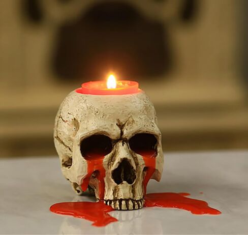 Halloween Skull Candle Holder Halloween Candlestick Holder Table Decoration Haunted House Gothic Spooky Skeleton Decor(3 Skull Head) in Saudi Arabia