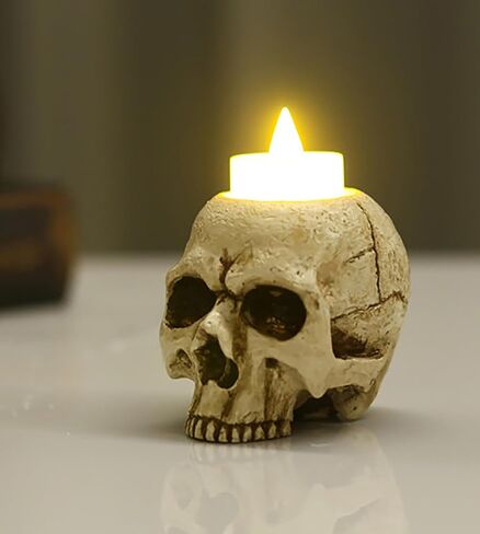 Halloween Skull Candle Holder Halloween Candlestick Holder Table Decoration Haunted House Gothic Spooky Skeleton Decor(3 Skull Head) in Saudi Arabia