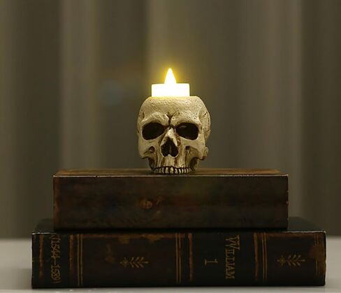 Halloween Skull Candle Holder Halloween Candlestick Holder Table Decoration Haunted House Gothic Spooky Skeleton Decor(3 Skull Head) in Saudi Arabia