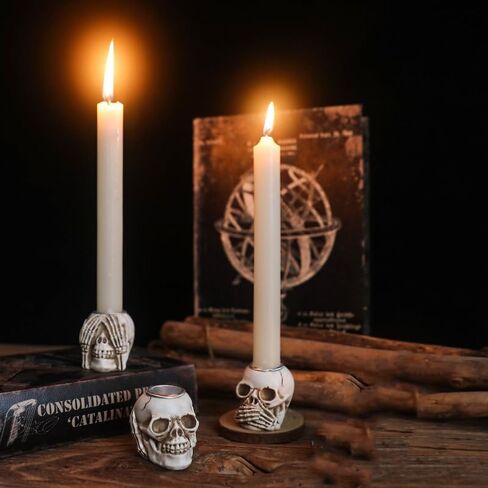 Halloween Skull Candle Holder Halloween Candlestick Holder Table Decoration Haunted House Gothic Spooky Skeleton Decor(3 Skull Head) in Saudi Arabia