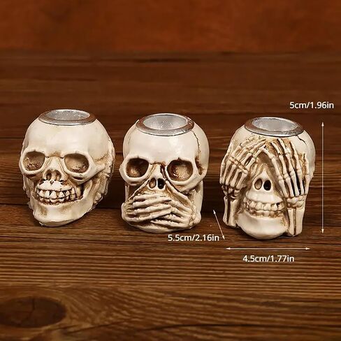 Halloween Skull Candle Holder Halloween Candlestick Holder Table Decoration Haunted House Gothic Spooky Skeleton Decor(3 Skull Head) in Saudi Arabia