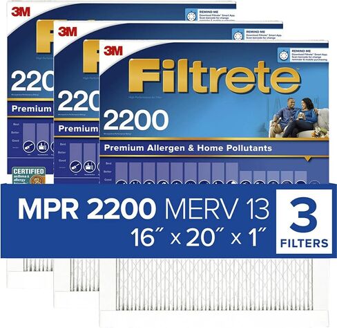 Filtrete MPR 2200 16 x 20 x 1 Healthy Living Elite Allergen Reduction HVAC Air Filter, Delivers Cleaner Air Throughout Your Home, 3-Pack in Saudi Arabia