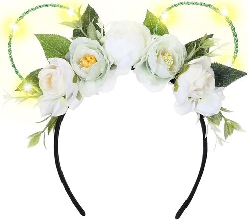 VISSTREE Handmade Mouse Ears Headband with Large Flower and LED Light Pink Floral Headwear for Theme Wedding Party and Park Hair Accessories in Kuwait