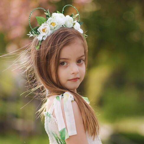 VISSTREE Handmade Mouse Ears Headband with Large Flower and LED Light Pink Floral Headwear for Theme Wedding Party and Park Hair Accessories in Kuwait