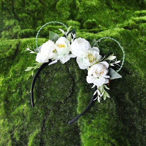 VISSTREE Handmade Mouse Ears Headband with Large Flower and LED Light Pink Floral Headwear for Theme Wedding Party and Park Hair Accessories in Kuwait