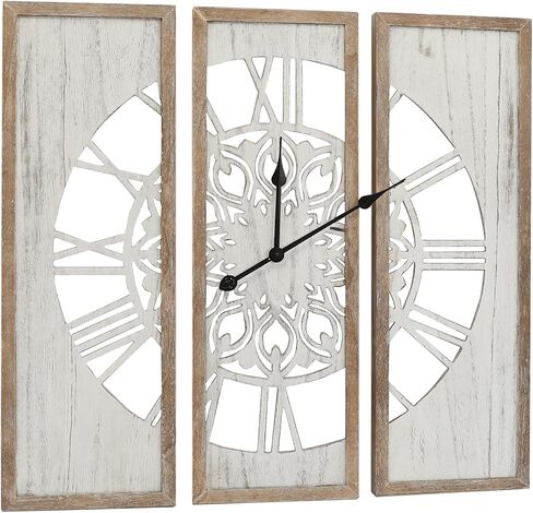 RiteSune Unique 30" Wall Clock for Living Room Decor, Oversized Farmhouse Wall Clock Battery Operated, Triptych Panel Wooden Large Clock Wall Art for Bedroom Entryway in Kuwait