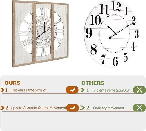 RiteSune Unique 30" Wall Clock for Living Room Decor, Oversized Farmhouse Wall Clock Battery Operated, Triptych Panel Wooden Large Clock Wall Art for Bedroom Entryway in Kuwait