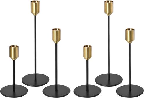 PATIKIL Candlestick Holders Set of 3, Taper Metal Long Candle Holders Fits 3/4 Inch Candles for Halloween Table Centerpiece Decor Wedding Party, Gold Black in Saudi Arabia