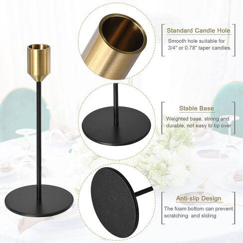 PATIKIL Candlestick Holders Set of 3, Taper Metal Long Candle Holders Fits 3/4 Inch Candles for Halloween Table Centerpiece Decor Wedding Party, Gold Black in Saudi Arabia