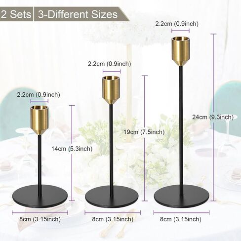 PATIKIL Candlestick Holders Set of 3, Taper Metal Long Candle Holders Fits 3/4 Inch Candles for Halloween Table Centerpiece Decor Wedding Party, Gold Black in Saudi Arabia