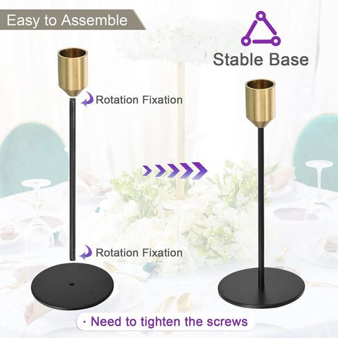 PATIKIL Candlestick Holders Set of 3, Taper Metal Long Candle Holders Fits 3/4 Inch Candles for Halloween Table Centerpiece Decor Wedding Party, Gold Black in Saudi Arabia