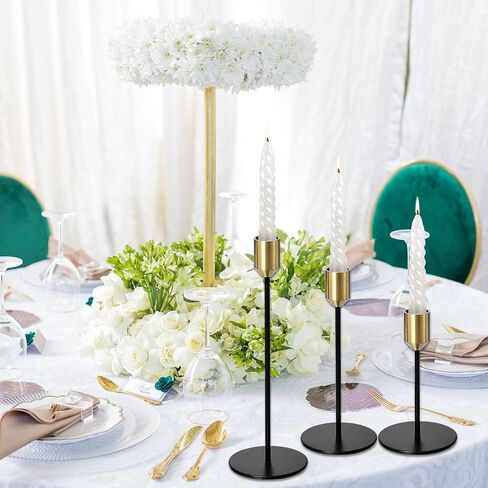 PATIKIL Candlestick Holders Set of 3, Taper Metal Long Candle Holders Fits 3/4 Inch Candles for Halloween Table Centerpiece Decor Wedding Party, Gold Black in Saudi Arabia