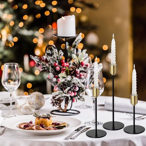 PATIKIL Candlestick Holders Set of 3, Taper Metal Long Candle Holders Fits 3/4 Inch Candles for Halloween Table Centerpiece Decor Wedding Party, Gold Black in Saudi Arabia