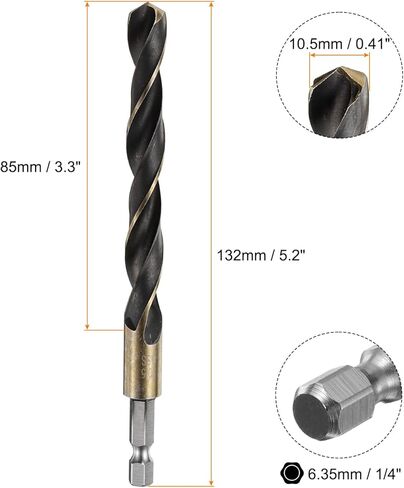 HARFINGTON 1/4" لقمة ثقب سداسية الشكل 11.5 مم من التيتانيوم الذهبي والنيتريد الأسود المطلي 4341 من الفولاذ عالي السرعة سريع التغيير لقمة ثقب سداسية لقم ثقب Jobber للخشب والبلاستيك المعدني in Saudi Arabia