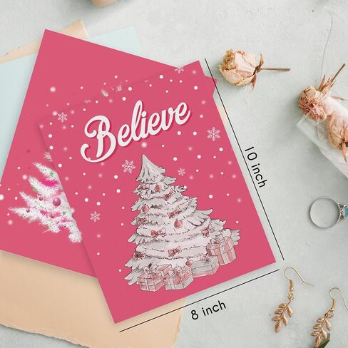 HRQKO Pink Christmas Santa Wall Art Poster Set of 4, Oh Santa Merry Pink Christmas Tree Snow Printing Posters Wall Decor,Pink Xmas Winter Christmas Prints for Bedroom Girl Living Room 8"x10" Unframed in Saudi Arabia