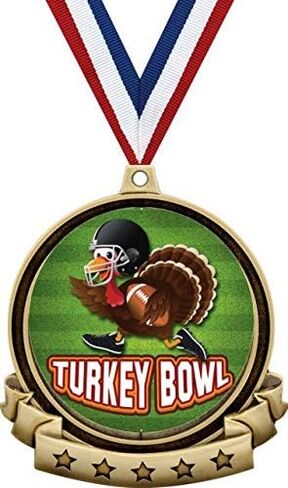 Turkey Bowl Medals - 2.5" Gold Turkey Bowl Medal Award Includes Red White and Blue Neck Ribbon, Great Turkey Awards Prime in Saudi Arabia