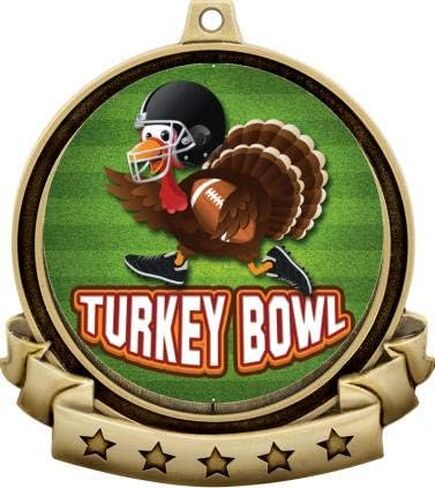 Turkey Bowl Medals - 2.5" Gold Turkey Bowl Medal Award Includes Red White and Blue Neck Ribbon, Great Turkey Awards Prime in Saudi Arabia