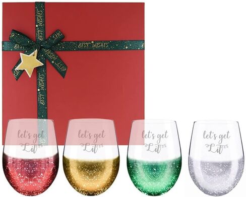 Etchpress Christmas Gifts Wine Glass, Red Gold Green Silver Engraved Wine Glasses Set of 4 Home Decor 18 Ounces in Kuwait