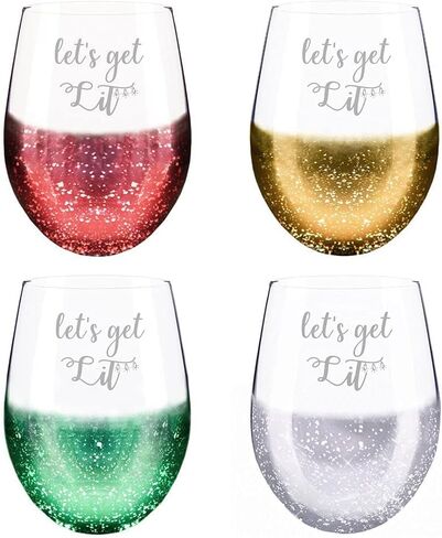 Etchpress Christmas Gifts Wine Glass, Red Gold Green Silver Engraved Wine Glasses Set of 4 Home Decor 18 Ounces in Kuwait