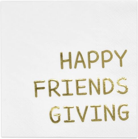 100 Fall Happy Friendsgiving Cocktail Beverage Napkins Disposable Paper Harvest Thanksgiving Autumn Gold Foil Friends Giving Dessert Party Supplies in Saudi Arabia