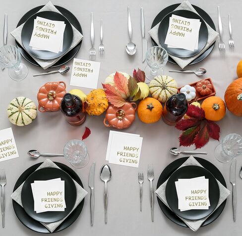 100 Fall Happy Friendsgiving Cocktail Beverage Napkins Disposable Paper Harvest Thanksgiving Autumn Gold Foil Friends Giving Dessert Party Supplies in Saudi Arabia