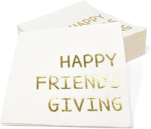 100 Fall Happy Friendsgiving Cocktail Beverage Napkins Disposable Paper Harvest Thanksgiving Autumn Gold Foil Friends Giving Dessert Party Supplies in Saudi Arabia
