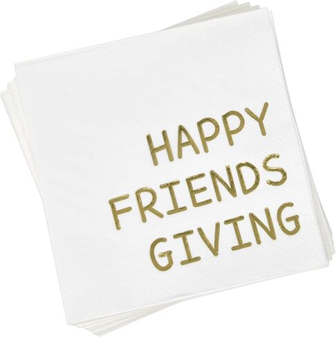 100 Fall Happy Friendsgiving Cocktail Beverage Napkins Disposable Paper Harvest Thanksgiving Autumn Gold Foil Friends Giving Dessert Party Supplies in Saudi Arabia
