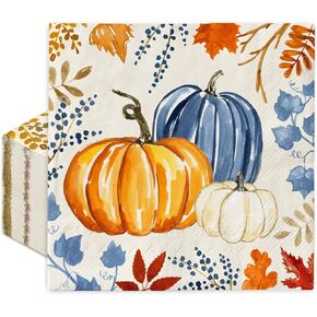 100Pcs Fall Napkins Watercolor Pumpkin Leaves Napkins Colorful Disposable Dinner Hand Napkins for Autumn Harvest Thanksgiving Dinner Party Supplies