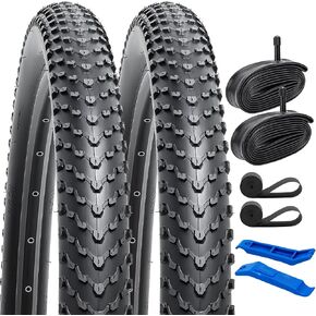 YUNSCM 2-PCS 26" Bike Tires 26 x 2.40/60-559 30TPI and 26" Heavy Duty Bike Tubes Schrader Valve Compatible with 26x2.35 26x2.40 Bike Bicycle Tires and Tubes(Y-782)
