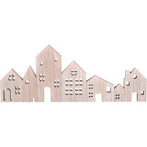Wooden House Shaped Decor, Christmas Rustic Wooden Cottage Tabletop Block Sign Jesus Farmhouse Minimal House Ornament MDF Board Tiered Tray Decoration for Home Shelf Desk Office (BROWN)