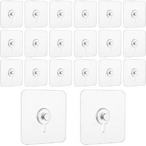 20Pcs Heavy Duty Adhesive Hooks Picture Hangers Without Nails Waterproof Single Nail Free Wall Hangers Reusable Screw Free Sticker No Damage Wall Hooks Hanging for Kitchen Bathroom Home Office Key