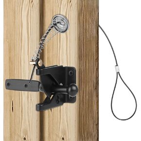 Gate Latch, Self Locking Door Latche with Stainless Steel Spring Cable Pull, Heavy Duty Gate Latch for Wooden Fence, Post Mount Gate Lock for Outdoor Vinyl/Wood Fence