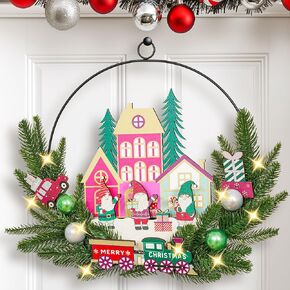 16"x13" 3D Christmas Hoop Door Sign with LED Bulbs(Batteries not Included), Christmas Hanger for Front Door Xmas Decorations Wreath Door Wreaths Signs Wall Decor for Outdoor, Indoor, Porch, Bedroom