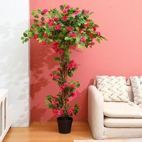 Giegxin 5 Feet Artificial Bougainvillea Tree Fake Bougainvillea Tall Tree Indoor Outdoor Faux Blooming Tree Flower Tree in Plastic Pot for Home Front Porch, Office and Garden Decor (2 Pcs)