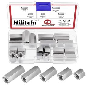 Hilitchi 20Pcs M8 Hex Coupling Nut 304 Stainless Steel Rod Coupling Nuts M8 Hexagon Coupling Nuts 10mm 15mm 20mm 25mm 30mm Metric Hex Coupling Nut Threaded Rod Connector for Office Equipment