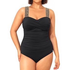 Yonique Plus Size One Piece Swimsuit for Women Tummy Control Bathing Suit Ruched Swimwear Black 18W