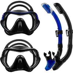 Snorkel Set, Snorkeling Gear for Adults with Dry Top Snorkel Mask and Tempered Glass Lens, Travel Diving & Snorkeling Equipment, Adult Scuba Mask and Snorkel