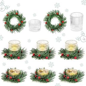 Hewory Christmas Tealight Candle Holder: Set of 8 Decorative Tea Lights Candle Holder with Christmas Candle Rings, Christmas Tealight Holder Votive Candle Holders for Christmas Decoration Centerpieces