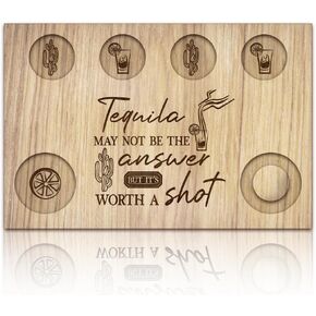 BENECREAT Tequila Glass, Wooden Wine Tray in The Shape of a Leaf, Rectangular Glass Holder with Lemon Salt Rim for Restaurants, Bars, Parties and Family Gatherings, 7.8x11.8x0.49inch
