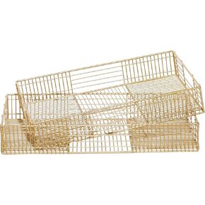 CosmoLiving by Cosmopolitan Metal Wire Tray, Set of 2 17", 19"W, Gold